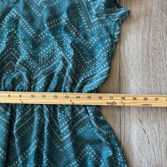 Maurices Teal Chevron Print V-Neck Mini Dress with Flutter Sleeves Size Large - Picture 6 of 10